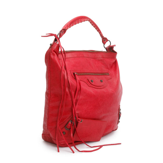 Balenciaga Red Agneau Leather Classic Day Hobo Bag