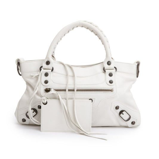 Balenciaga White Arena Leather Motocross Classic First Bag