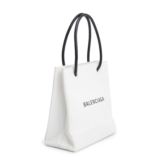 Balenciaga White Calfskin Leather XXS Logo Leather Shopping Tote