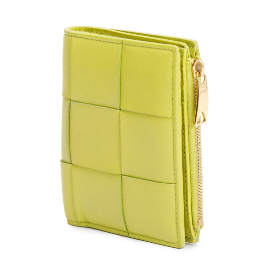 Bottega Veneta Green Intrecciato Calfskin Leather Small Cassette Bi-Fold Zip Wallet