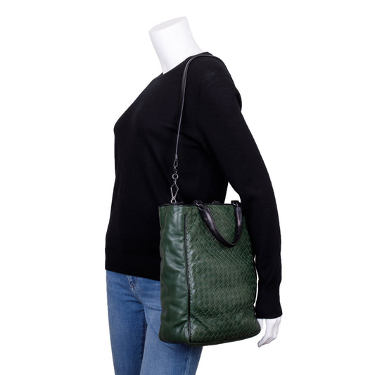 Bottega Veneta Green Intrecciato Nappa Small Vertical Tote