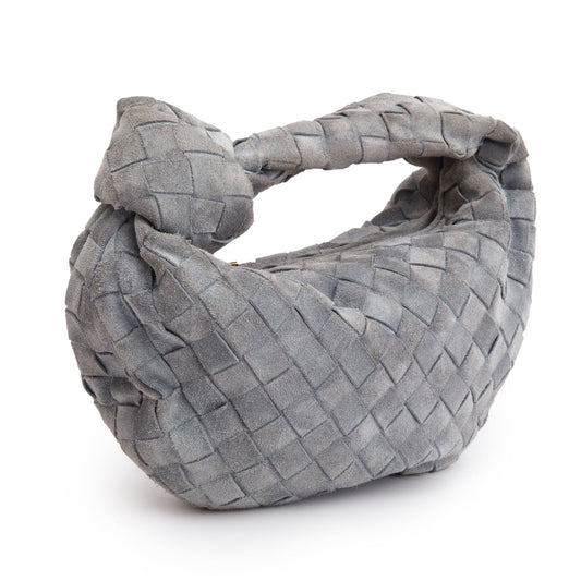Bottega Veneta Grey Suede Intrecciato Leather Mini Jodie Bag