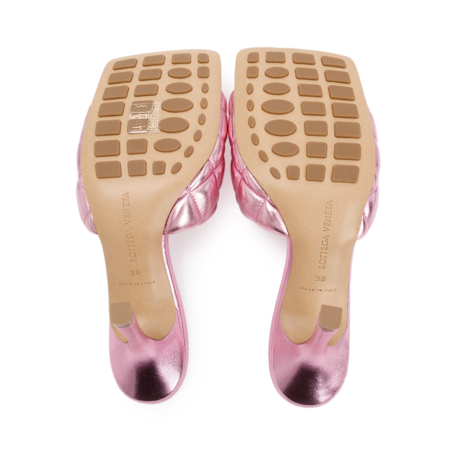 Bottega Veneta Pink Metallic Lambskin Leather Padded Sandals, Size 38