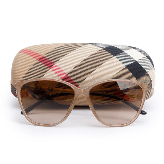 Burberry B 4117-A Brown Acetate Check Trim Cat-Eye Sunglasses