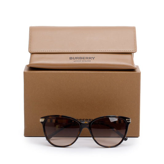 Burberry B 4216 House Check & Havana Acetate Round Sunglasses