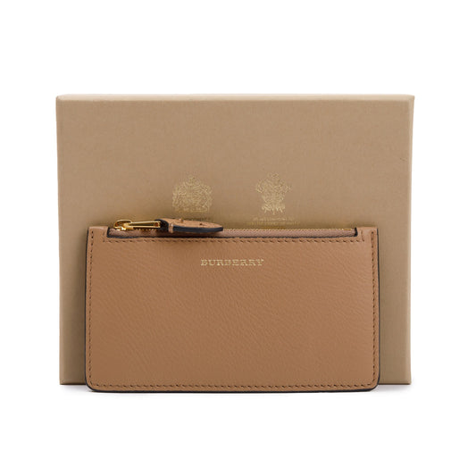Burberry Beige Calfskin Leather Zip Card Case