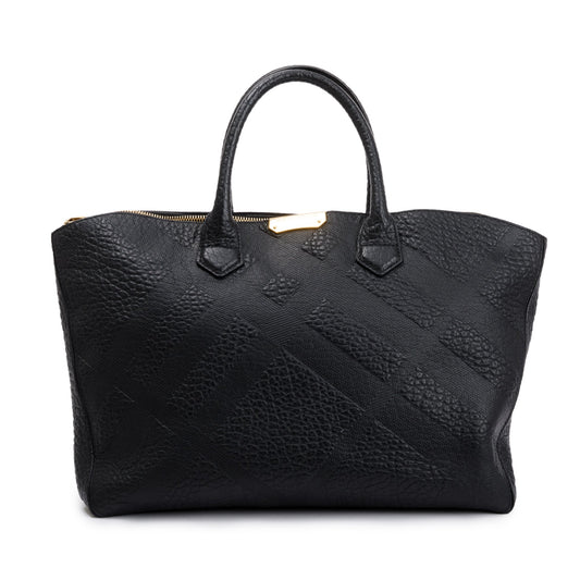 Burberry Black Check Embossed Leather Medium Dewsbury Convertible Tote