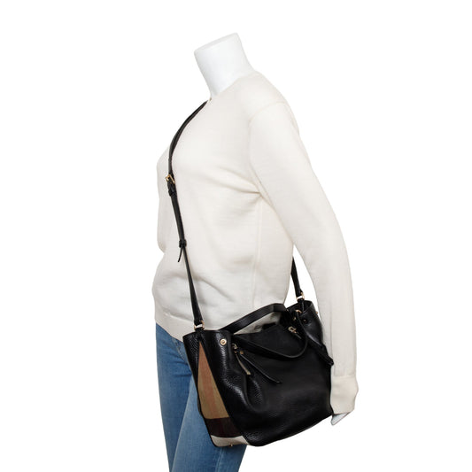 Burberry Black Leather & House Check Small Maidstone Tote
