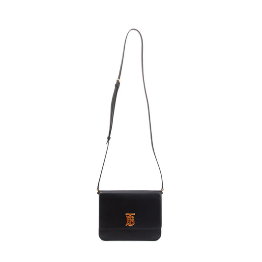 Burberry Black Smooth Calfskin Leather TB Shoulder Bag