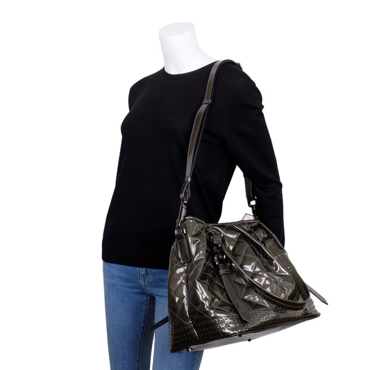 Burberry Green Quilted Patent Leather Studded Lowry Bag