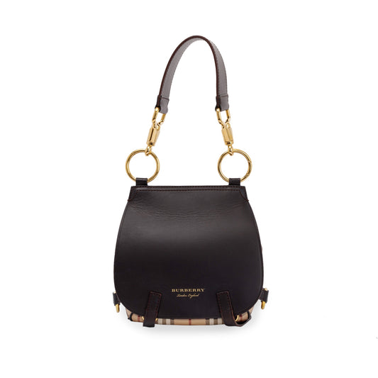 Burberry Large Leather & Haymarket Check Bridle Saddle Bag
