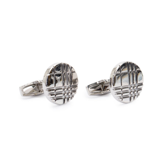 Burberry Palladium Plated Check-Engraved Round Cufflinks