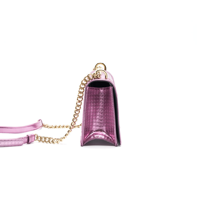 CHRISTIAN Luxury Dior Metallic Calfskin Micro-Cannage Luxury Diorama Medium Flap Bag Pink