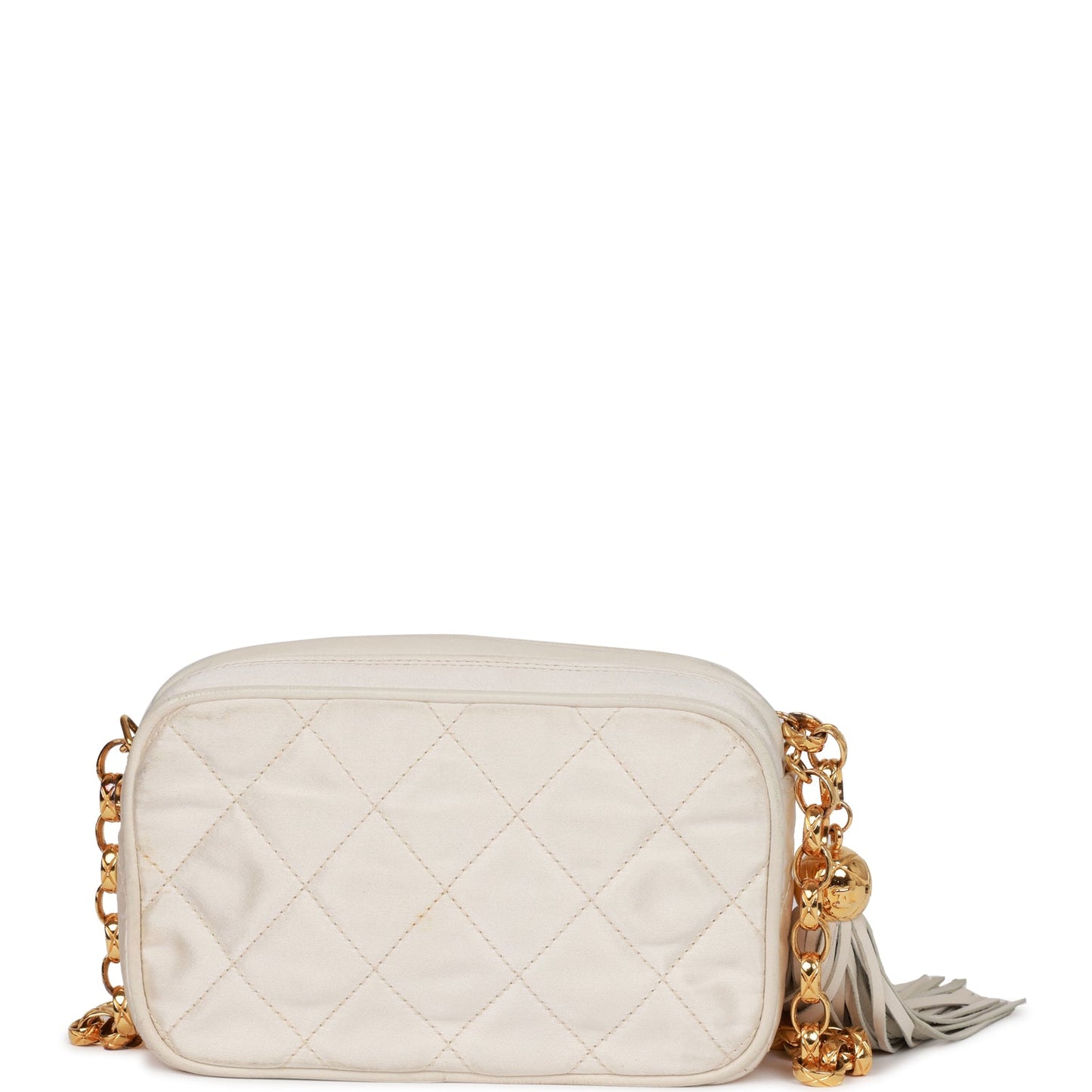 Vintage Luxury Chanel Mini Camera Bag Beige Satin Gold Hardware