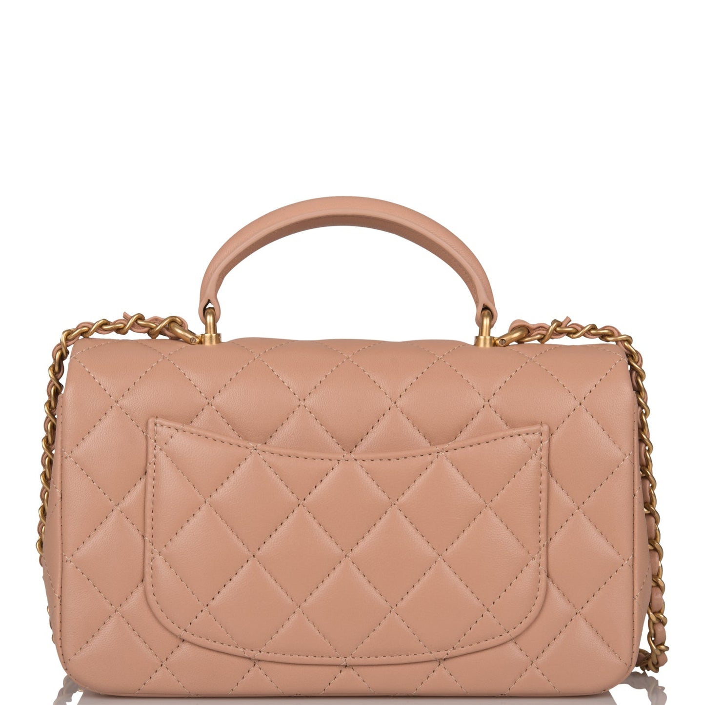 Luxury Chanel Mini Rectangular Flap with Top Handle Beige Lambskin Antique Gold Hardware