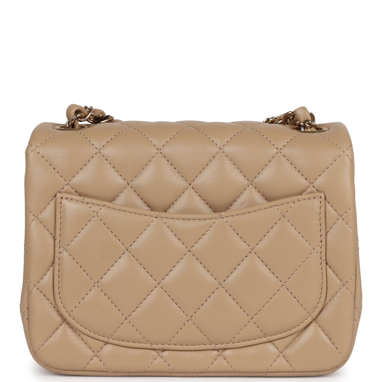 Luxury Chanel Mini Square Flap Bag Beige Lambskin Light Gold Hardware