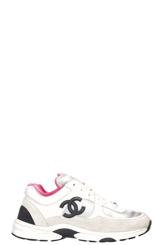 CHANEL Sneakers White Silver Neon Pink