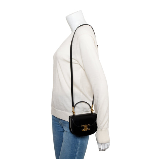 Celine 2021 Black Shiny Calfskin Leather Mini Besace Clea Shoulder Bag