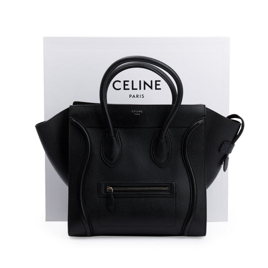 Celine Black Drummed Calfskin Leather Mini Luggage Tote
