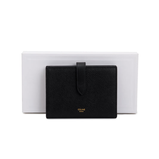 Celine Black Grained Calfskin Leather Medium Strap Wallet