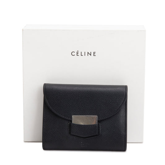 Celine Black Grained Calfskin Leather Small Trotteur Multifunction Wallet