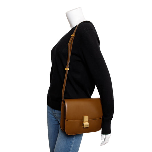 Celine Brown Smooth Calfskin Medium Classic Box Flap Bag