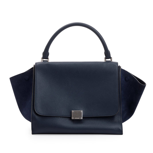 Celine Medium Navy Calfskin Suede Leather Trapeze Bag