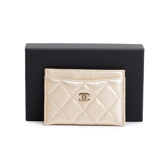 Chanel 2020 Metallic Gold Calfskin Leather Classic Card Holder