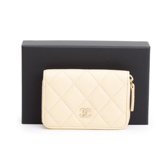 Chanel 2020 Neutral Calfskin Leather Classic Zipped Coin Purse