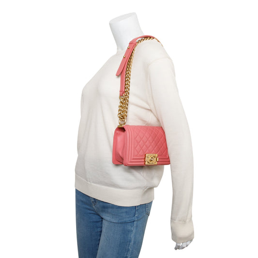 Chanel 2020 Pink Lambskin Leather Small Boy Bag
