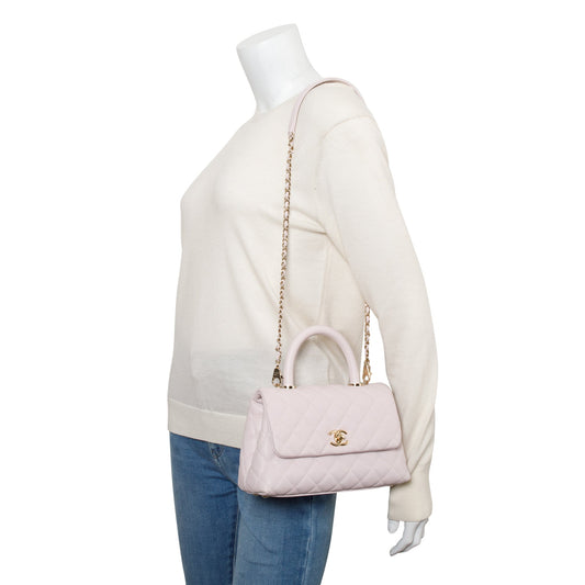 Chanel 2020 Pink Quilted Caviar Leather Small Coco Handle Bag