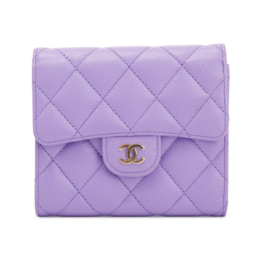 Chanel 2020 Purple Caviar Compact Wallet