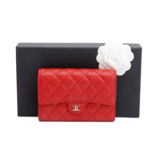 Chanel 2020 Red Caviar Leather Medium Classic Flap Wallet