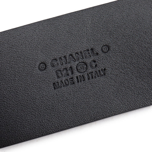 Chanel 2021 Black Calfskin Leather Strass CC Buckle Belt 70 28