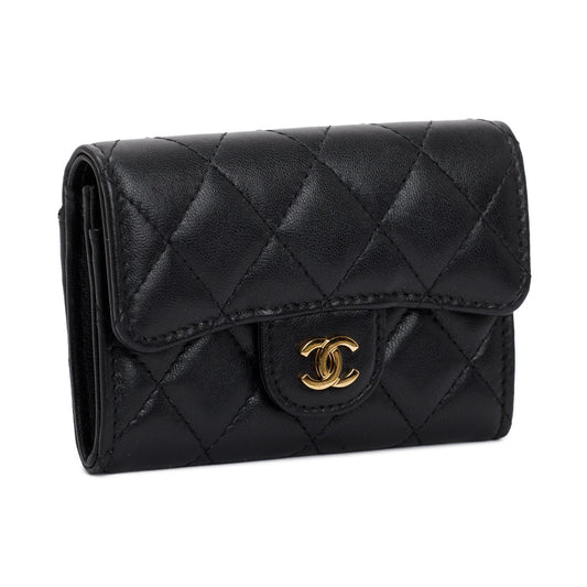 Chanel 2021 Black Caviar Leather Classic Flap Card Holder