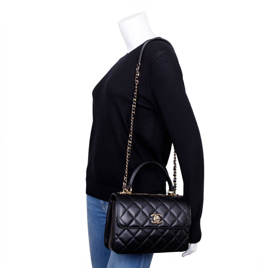 Chanel 2022 Black Lambskin Trendy CC Small Top Handle Flap Bag