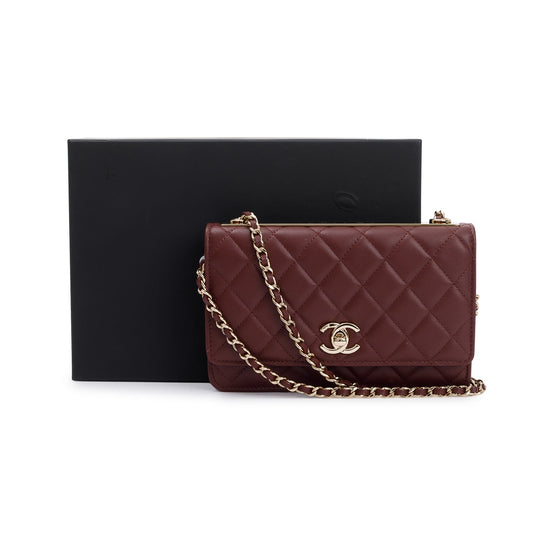 Chanel 2022 Burgundy Lambskin Leather Trendy Wallet on Chain