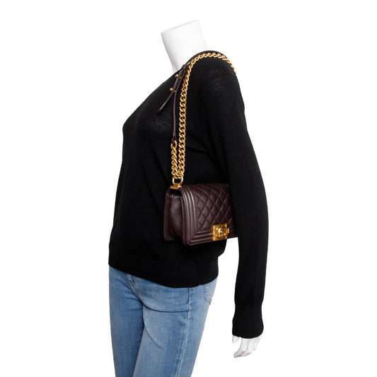 Chanel 2022 Marron Caviar Leather Small Boy Bag