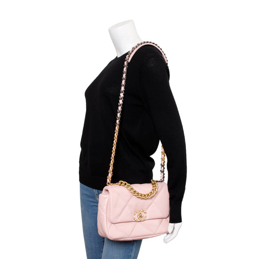 Chanel 2022 Pink Lambskin Leather Medium 19 Flap Bag