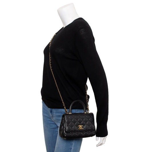 Chanel 2023 Black Quilted Caviar Extra Mini Coco Handle Flap Bag