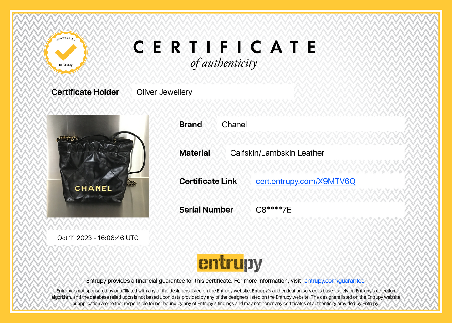 Chanel 2023 Black Shiny Calfskin Leather Mini Chanel 22