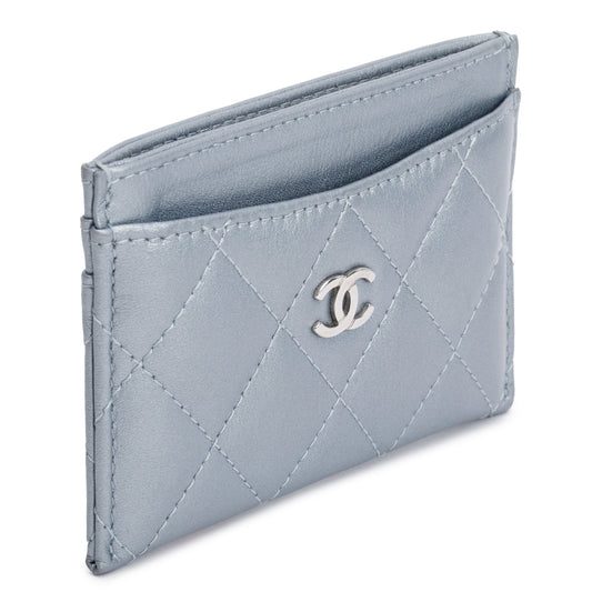 Chanel 2023 Metallic Blue Calfskin Leather Classic Card Holder