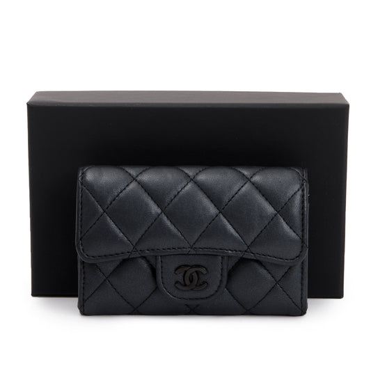 Chanel 2023 So Black Lambskin Leather Classic Flap Card Holder