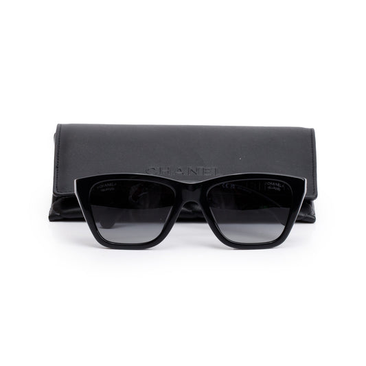 Chanel 5442-A Black Acetate CC Logo Rectangle Sunglasses