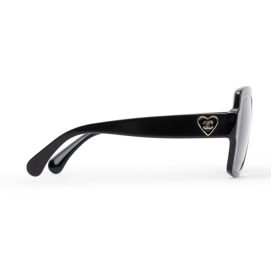 Chanel 5479 Black Acetate Heart CC Charm Square Sunglasses