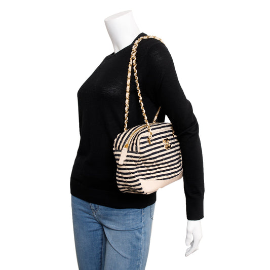 Chanel Beige & Black Quilted Jersey Coco Sailor Camera Bag