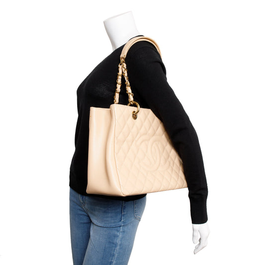 Chanel Beige Caviar Leather Grand Shopping Tote (GST)