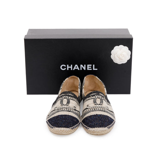 Chanel Beige/Black Wool Tweed Lambskin Espadrilles, Size 43