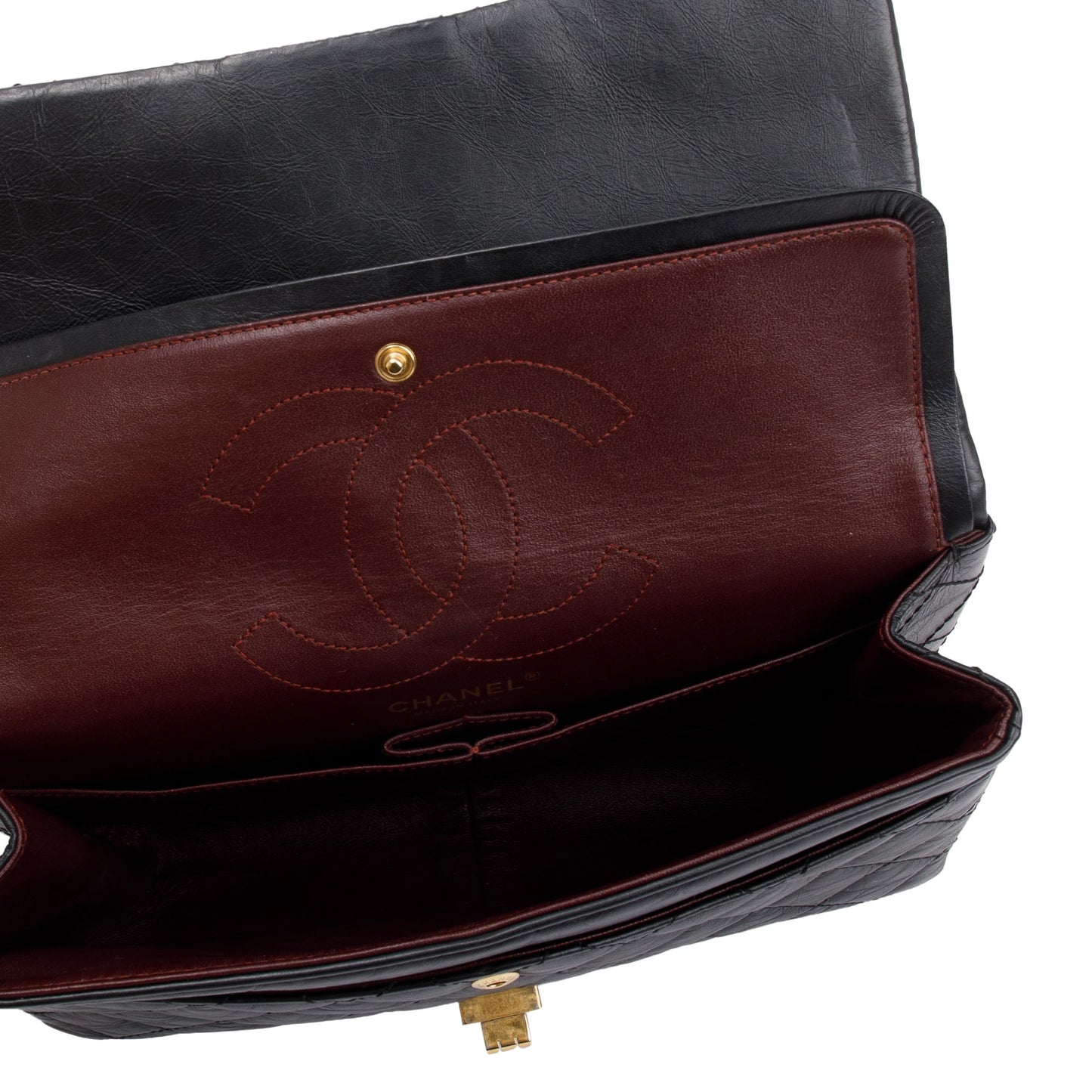 Chanel Black Aged Calfskin Leather 2.55 Reissue 226 Double Flap Bag