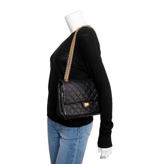 Chanel Black Aged Calfskin Leather 2.55 Reissue 226 Double Flap Bag